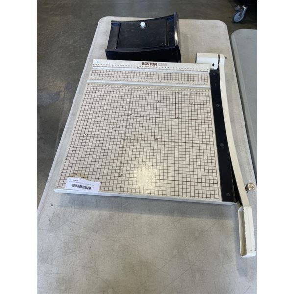 BOSTON 2658 PAPER CUTTER AND BLACK METAL DROP MAILBOX