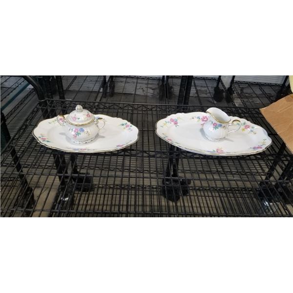 2 ANTIQUE PLATTERS AND CREAM & SUGAR EDELSTEIN BAVARIA MADE IN GERMANY