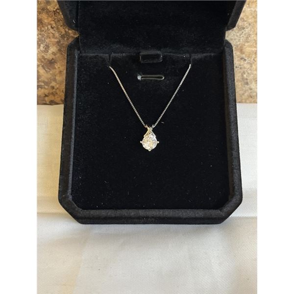 NEW S925 0.6CT SIMULATED DIAMOND (CZ) NECKLACE, 16-18" LONG, MOUNTED IN 925 STERLING SILVER W/ WHITE
