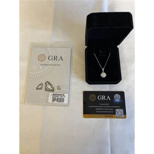 NEW S925 2.0CT MOISSANITE STONE WAVE HALO NECKLACE, 16-18" LONG, MOUNTED IN 925 STERLING SILVER W/ W