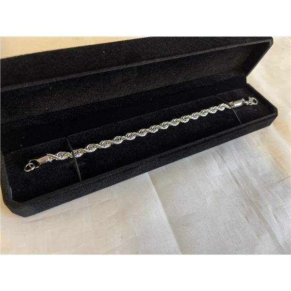 NEW PLATINUM PLATED 6.0MM TWISTED ROPE BRACELET, 8" LONG