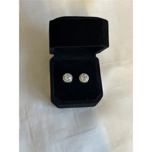 NEW S925 1.0CT EACH SIMULATED DIAMOND (CZ) HALO STUD EARRINGS, MOUNTED IN 925 STERLING SILVER W/ WHI