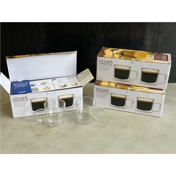 SET OF 6 NEW EPARE RETRO LATTE GLASS SET, DUAL WALL INSULATED GLASS RETAIL $46 EACH, 3 SETS OF 2, TO