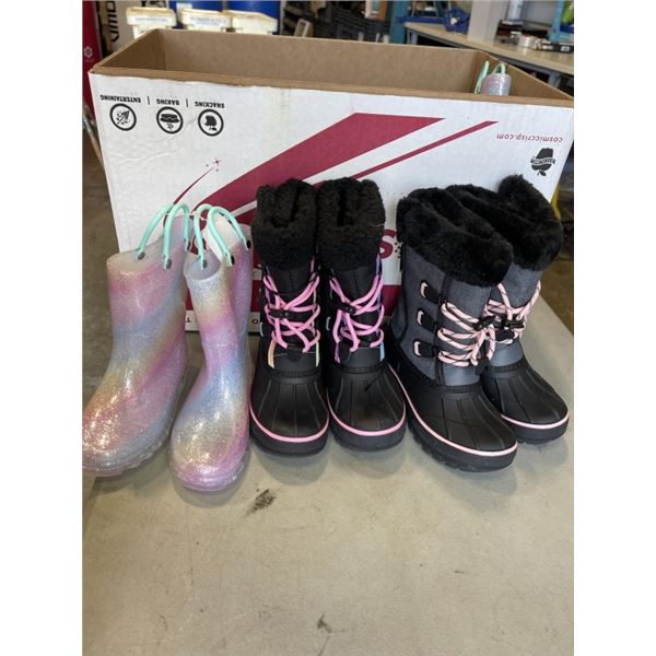 BOX OF NEW GIRLS WINTER AND RAIN BOOTS