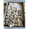 Image 3 : 3 TRAYS OF NEW WOODEN ITEMS AND WOOD WORKING PIECES, INLCUDING CANDLESTANDS AND DOOR STOPS ETC