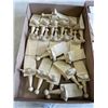 Image 4 : 3 TRAYS OF NEW WOODEN ITEMS AND WOOD WORKING PIECES, INLCUDING CANDLESTANDS AND DOOR STOPS ETC