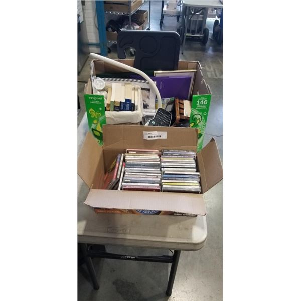 ASSORTED OOFICE SUPPLY, LABEL MAKER, BOOKS, AND ASSORTMENT OF CD'S
