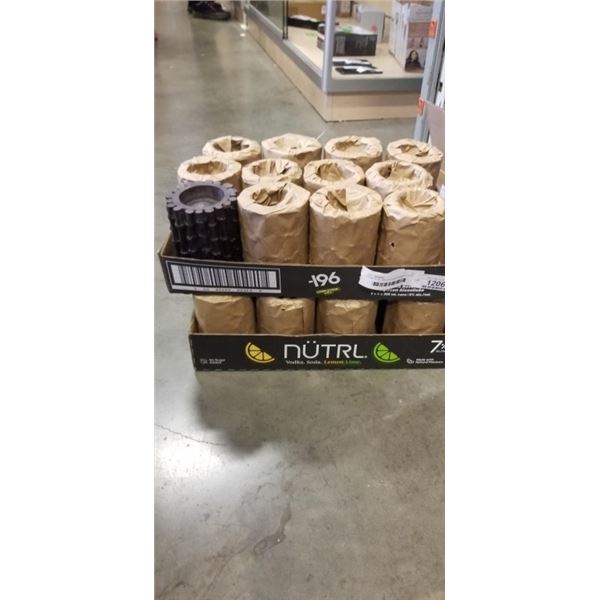 2 TRAYS OF NEW WOODEN BAMBOO LOOK VASES