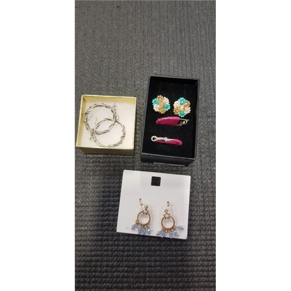 4 NEW PAIRS OF EARRINGS, ONE IS HAND MADE BEADED