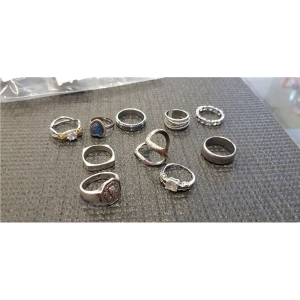 ASSORTED SILVER TONE RINGS