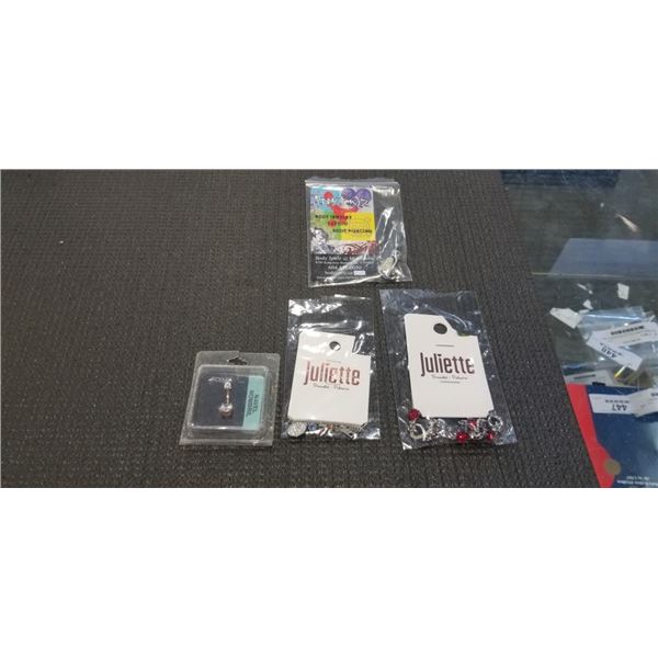3 NEW NAVEL RINGS AND 2 BRACELETS