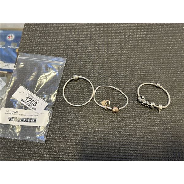 3 PANDORA 925 BRACELETS ONE WITH CHARMS
