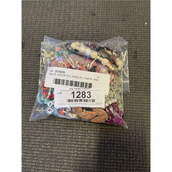 BAG OF ASSORTED JEWELRY, PARTS, AND PENDANTS