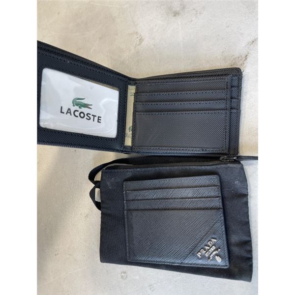 LACOSTE MENS WALLET, PRADA ID HOLDER AND ZIPPERED POUCH. UNAUTHENTICATED