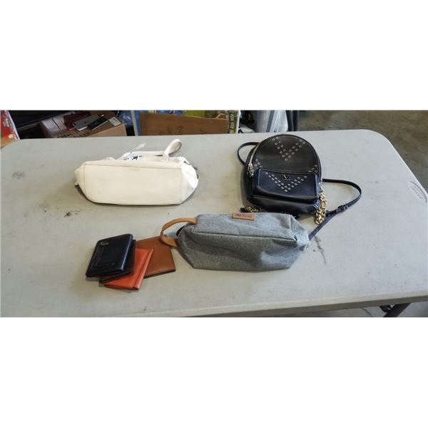 FOSSIL HANDBAG, 4 FOSSIL WALLETS AND VICTORIA SECRET BACKPACK