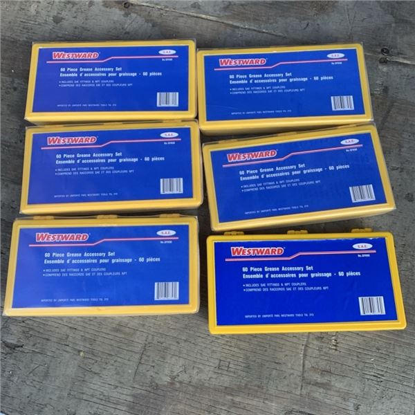 BOX OF SIX NEW NEW 60-PIECE GREASE FITTING ACCESSORY KITS