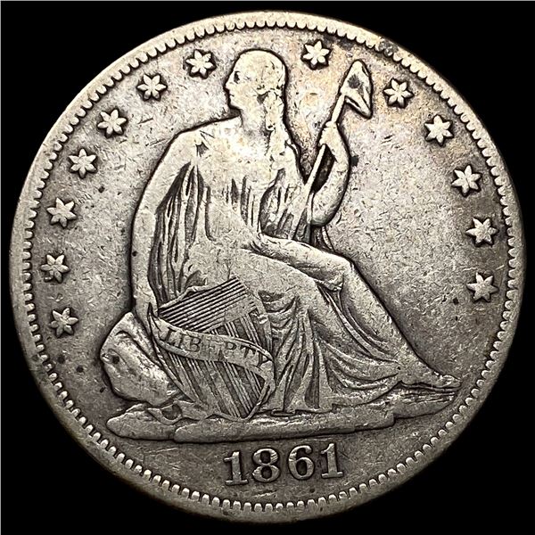 1861 Silver Seated Liberty Half Dollar NEARLY UNCIRCULATED