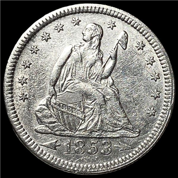 1853 Arrows/Rays Seated Liberty Quarter CHOICE AU