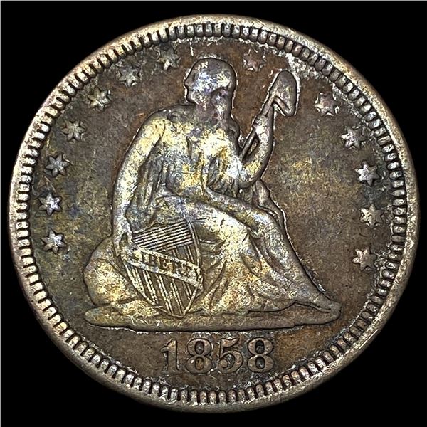 1858 Silver Seated Liberty Quarter NEARLY UNCIRCULATED