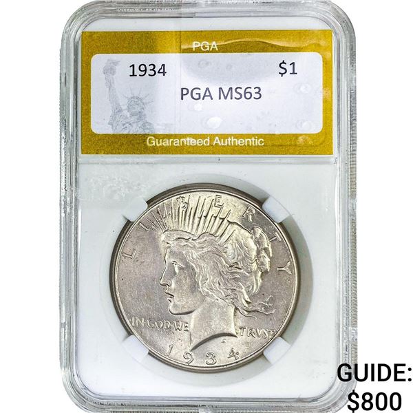 1934 Silver Peace Dollar PGA MS63