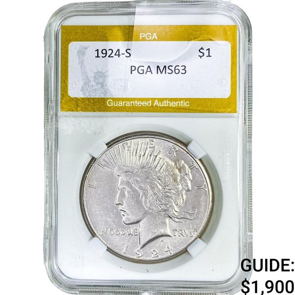 1924-S Silver Peace Dollar PGA MS63