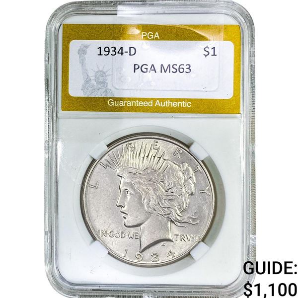 1934-D Silver Peace Dollar PGA MS63
