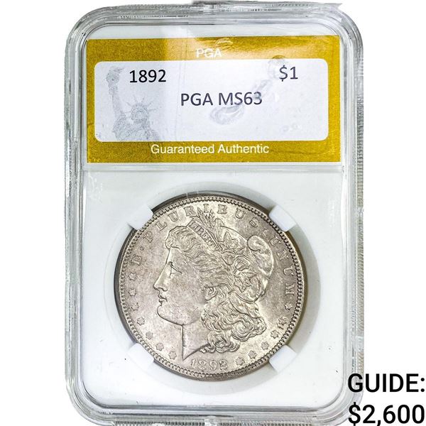 1892 Morgan Silver Dollar PGA MS63