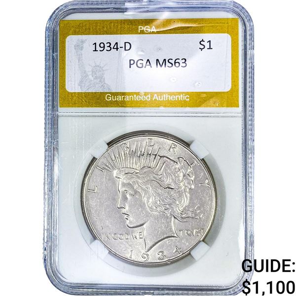 1934-D Silver Peace Dollar PGA MS63