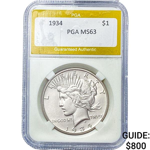 1934 Silver Peace Dollar PGA MS63