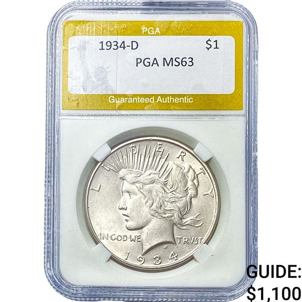 1934-D Silver Peace Dollar PGA MS63