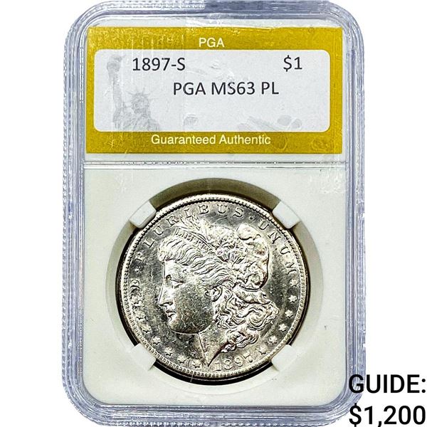 1897-S Morgan Silver Dollar PGA MS63 PL
