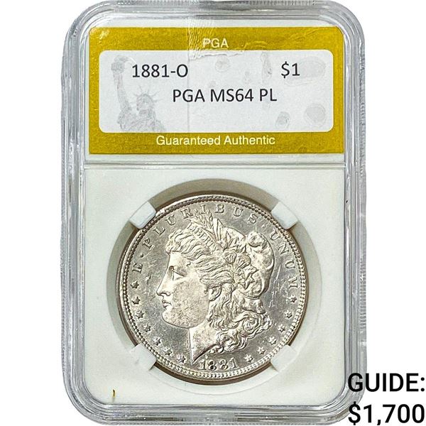 1881-O Morgan Silver Dollar PGA MS64 PL