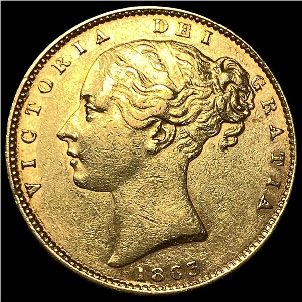 1863 Gold Sovereign Victoria Shield Back GEM  BU
