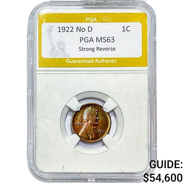 1922 Wheat Cent PGA MS63 No D Strong Reverese