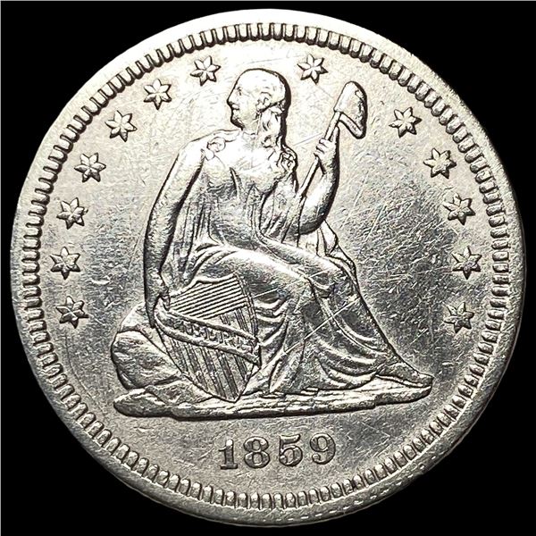 1859 Silver Seated Liberty Quarter CHOICE AU