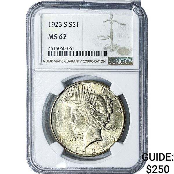 1923-S Silver Peace Dollar NGC MS62