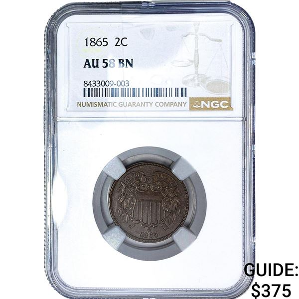 1865 2C Shield NGC AU58 BN