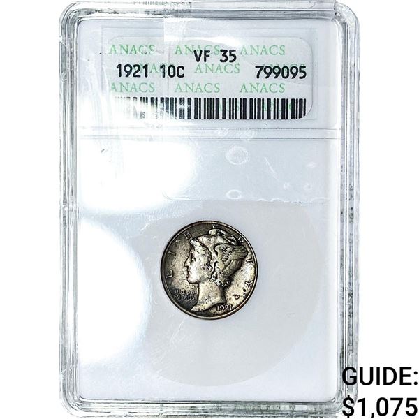 1921 Mercury Silver Dime ANACS VF35