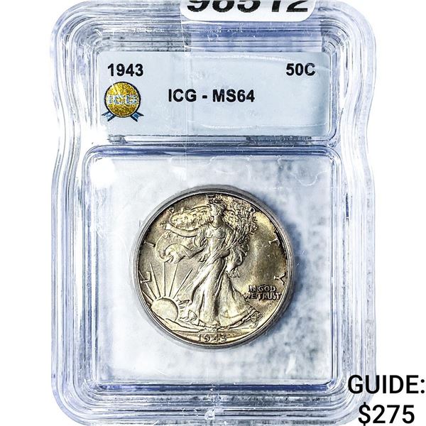 1943 Walking Liberty Half Dollar ICG MS64