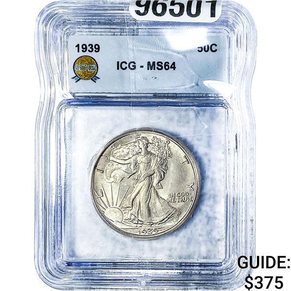 1939 Walking Liberty Half Dollar ICG MS64