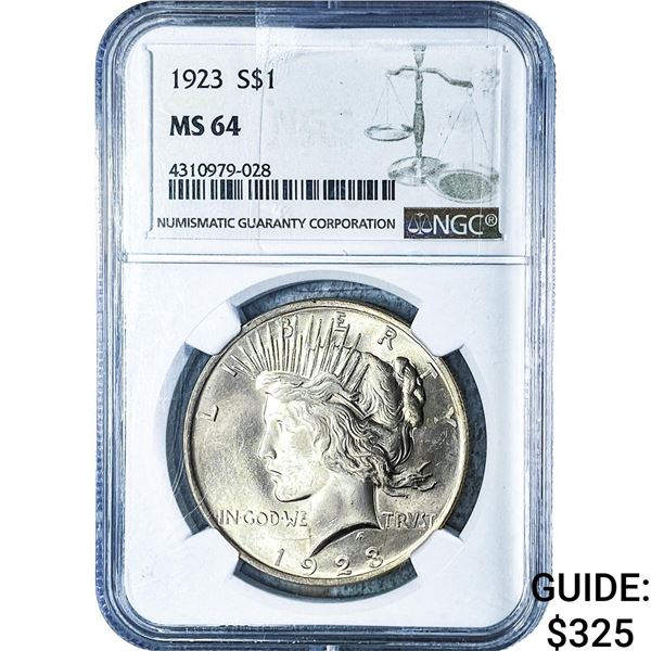 1923 Silver Peace Dollar NGC MS64