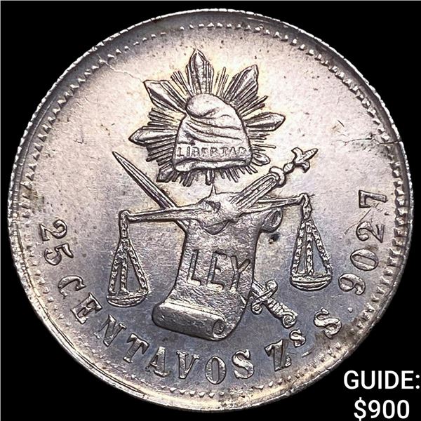 1886ZsS Mexico Silver 25 Centavos- Balance Scale