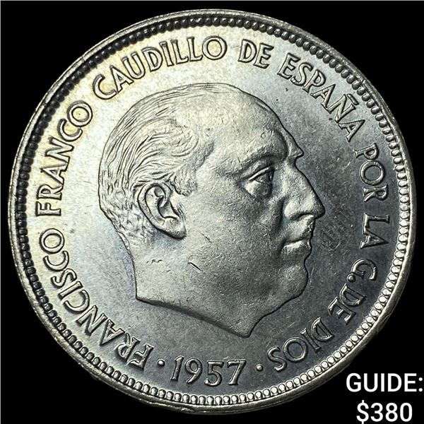 1957 Spain Copper Nickel 25 Pesteas