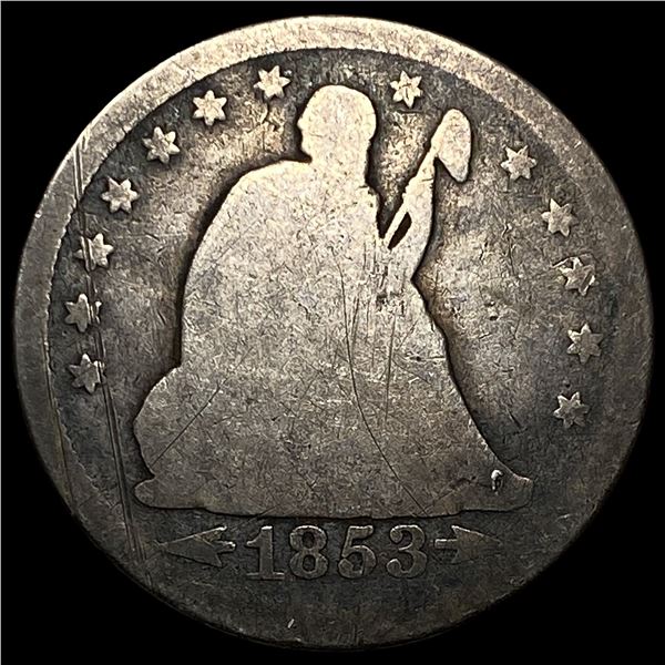 1853-O Arrows/Rays Silver Seated Liberty Quarter NICELY CIRCULATED