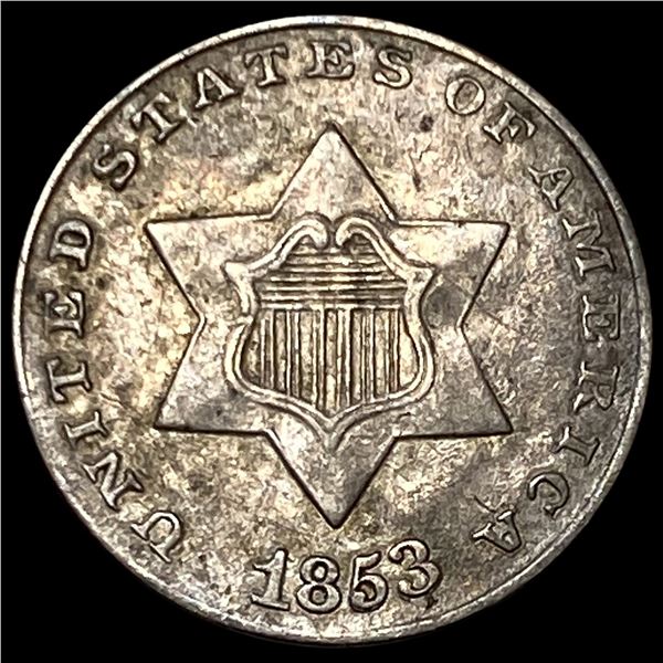 1853 Silver Three-Cent Piece NEARLY  UNCIRCULATED
