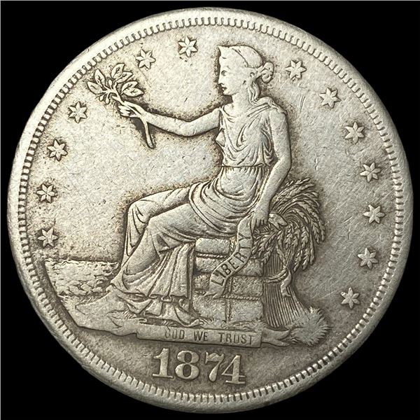 1874-S Silver Trade Dollar NEARLY  UNCIRCULATED