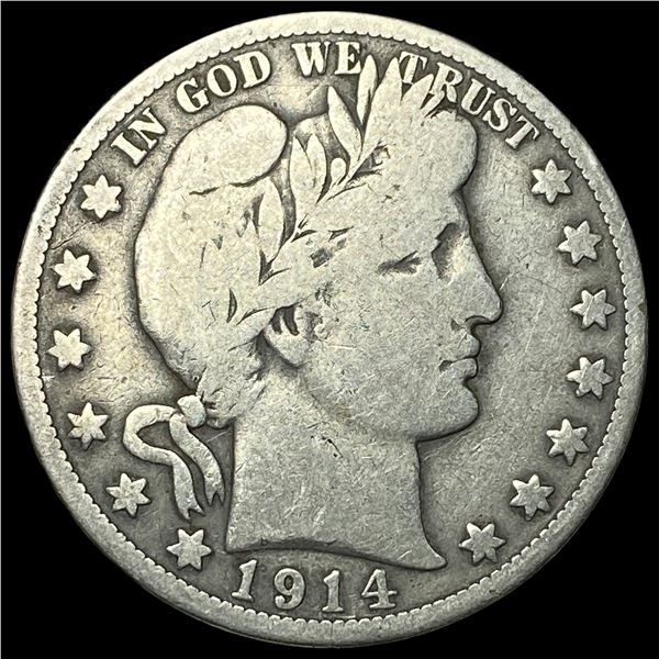 1914-S Silver Barber Half Dollar LIGHTLY  CIRCULATED