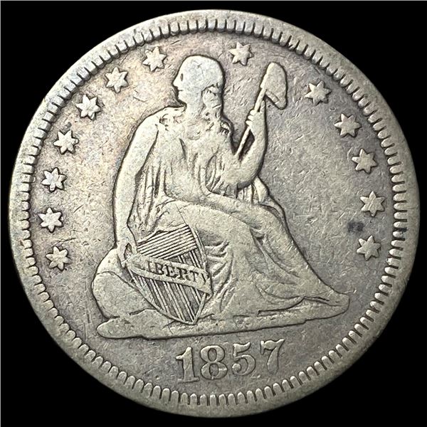 1857 Silver Seated Liberty Quarter NEARLY  UNCIRCULATED