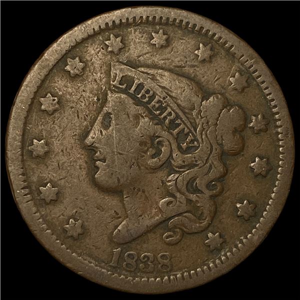 1838 BN Coronet Head Large Cent NEARLY  UNCIRCULATED