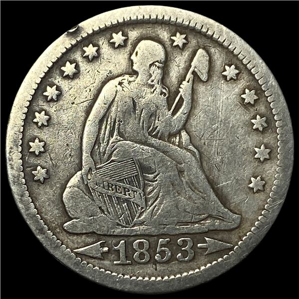 1853 Arrows/Rays Silver Seated Liberty Quarter LIGHTLY CIRCULATED